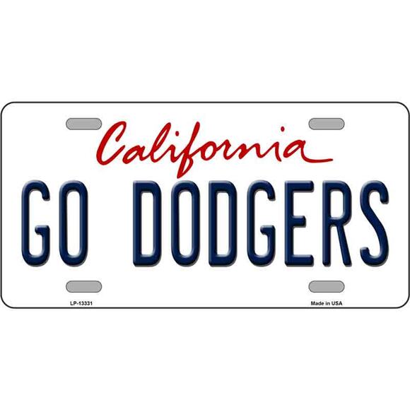 MLB Go Dodgers License Plate Tag Metal Los Angeles White Wall Sign CA New Series - Picture 1 of 3